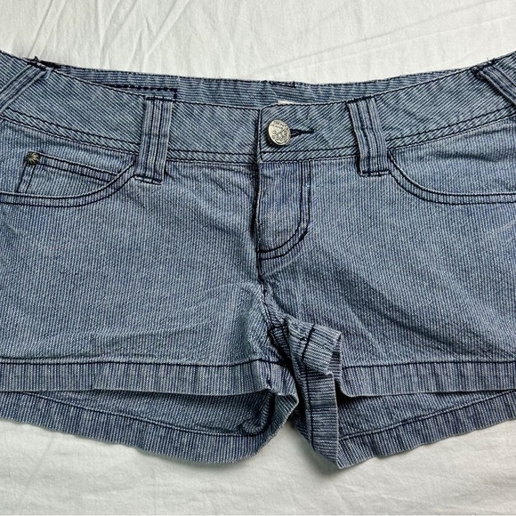 Dkny Pants - 🌿 DKNY Jeans Blue Pinstripe Mini Shorts Y2K Low Rise Cuffed Denim 28 🌿